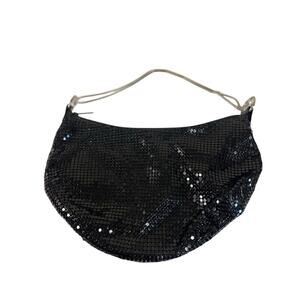 La Regale Black Metal Mesh Seqin Mini Shoulder Bag | Y2K Night Out Purse